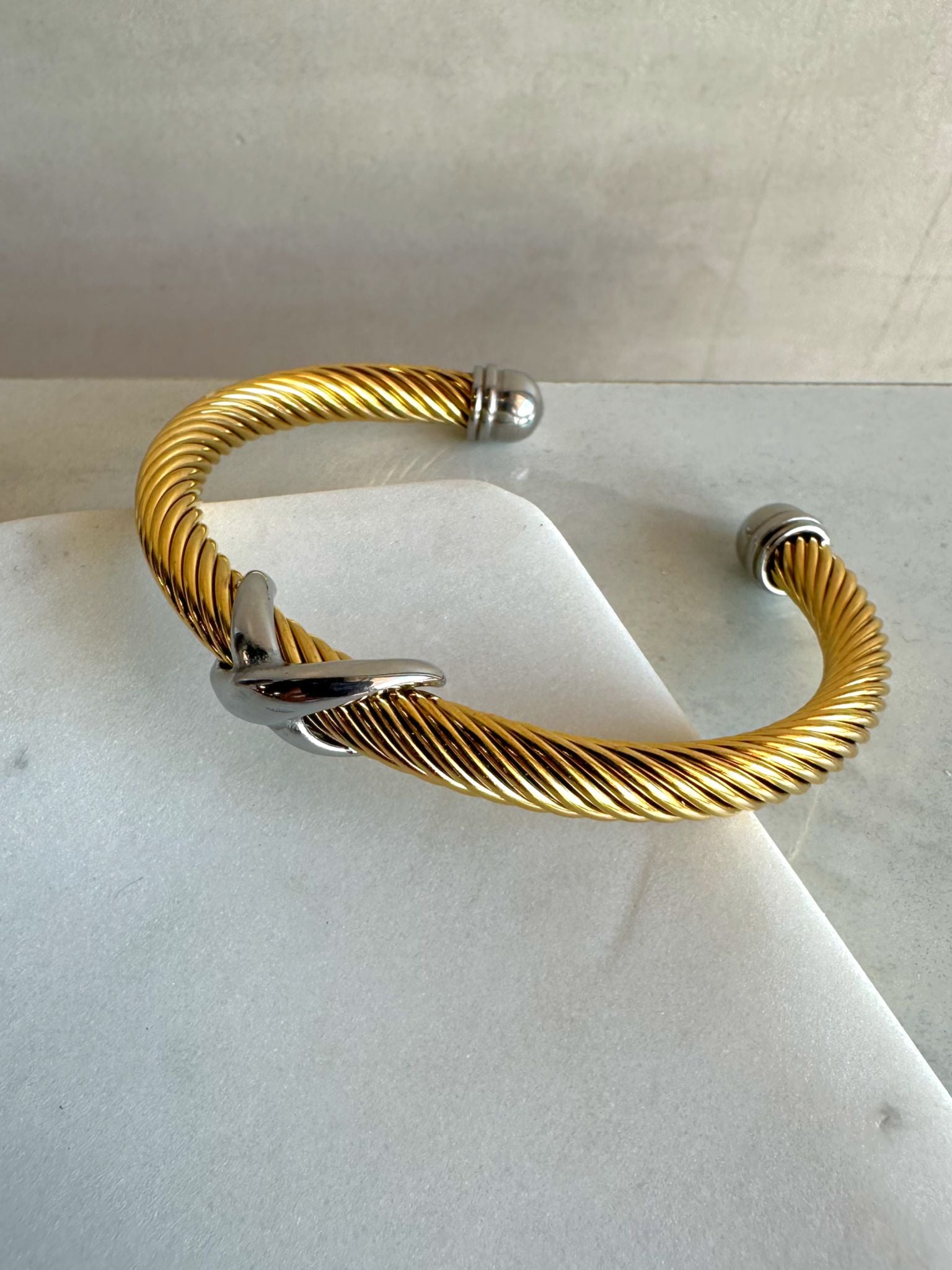 Gold X Cable Bangle