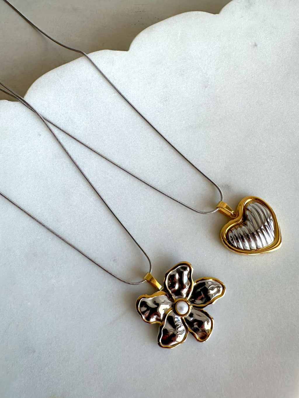 Two Tone Heart Cable Necklace