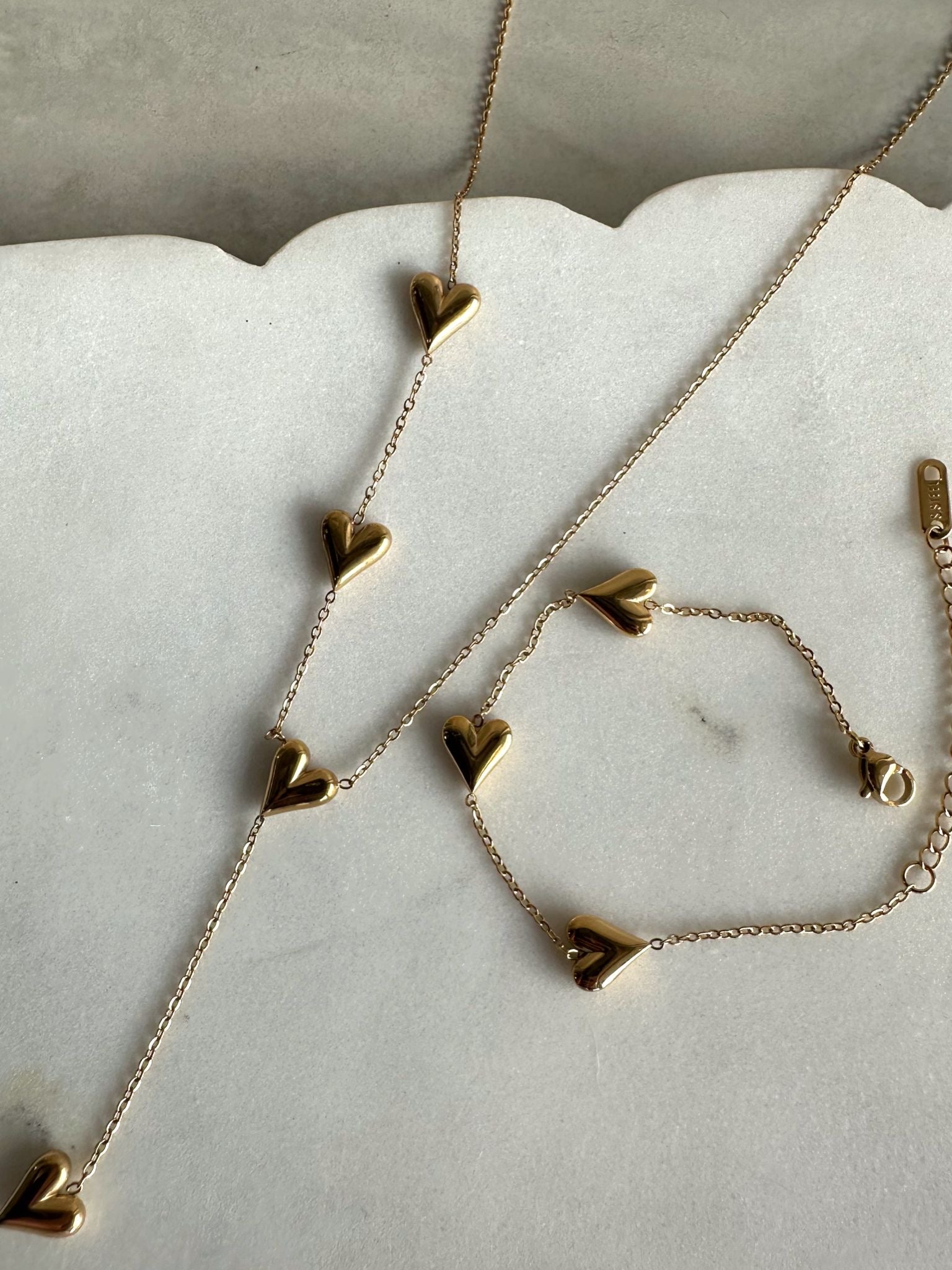 Heart Shaped Necklace & Bracelet Set